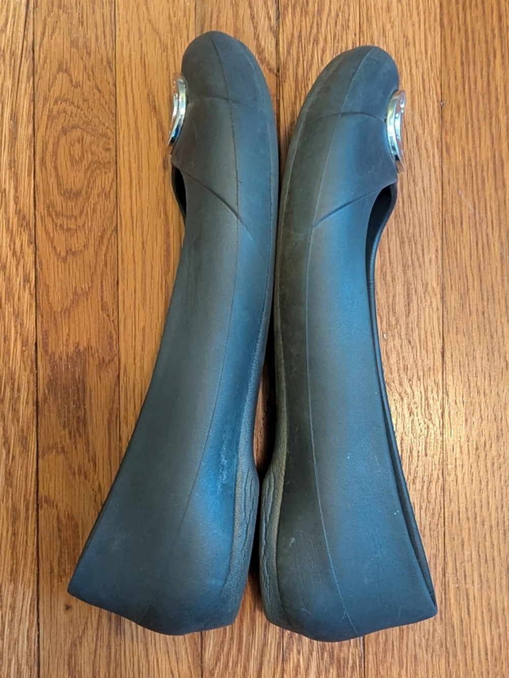 CROCS Dark Grey Slip-On Ballet Flats with Silver Logo Accent - Picture 8 of 8